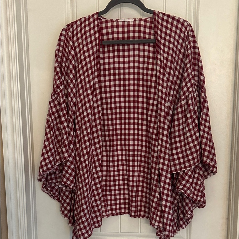Easel small Red and White  gingham Checkered Cardigan/kimono